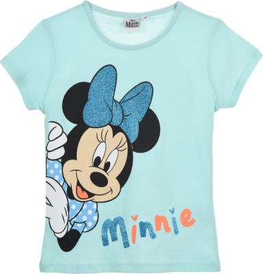 gestreift Weiß/Türkis Disney Minnie Maus Mädchen Kurzarmshirt T-Shirt 