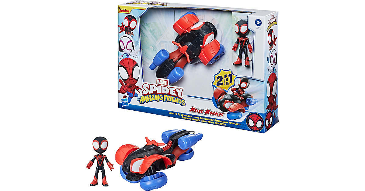 Spielzeug/Sammelfiguren: Hasbro Spidey and His Amazing Friends Verwandelbarer Techno-Racer und Miles Morales