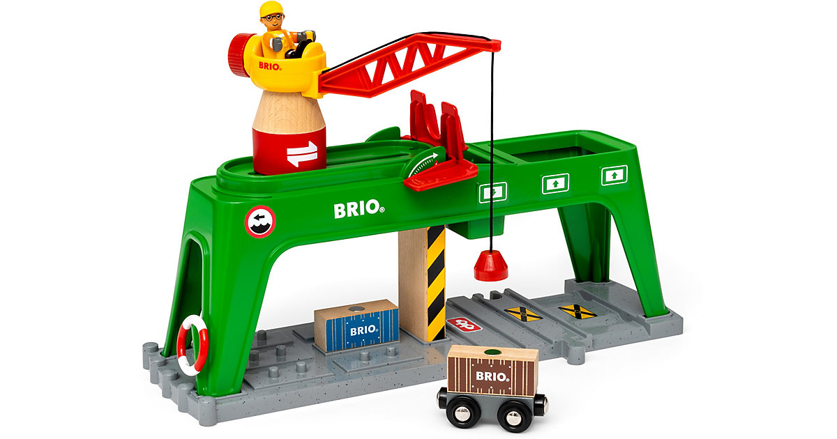 Image of BRIO World 33996 Bahn Verlade Terminal - Mit beweglichem Kran zum Umladen von Gütern auf die Schiene, Straße und das Schiff - Empfohlen Kinder ab 3 Jahren Kinder