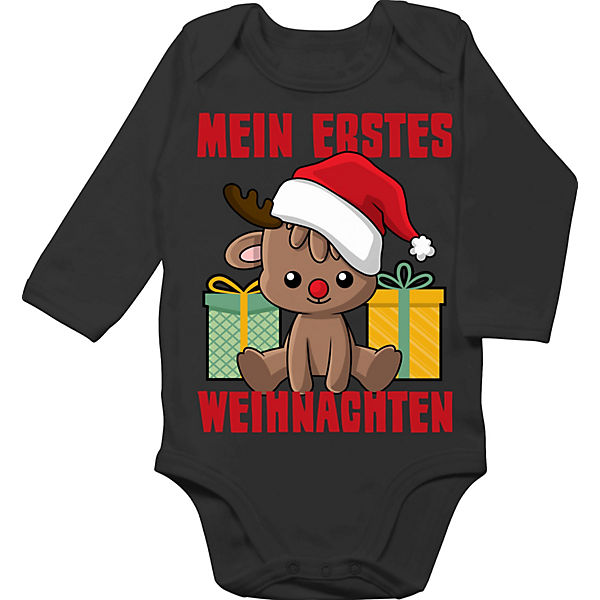 Weihnachten Baby Outfit Christmas - Bio Baby Strampler langarm - Mein erstes Weihnachten mit Rentier - Bodys für Kinder