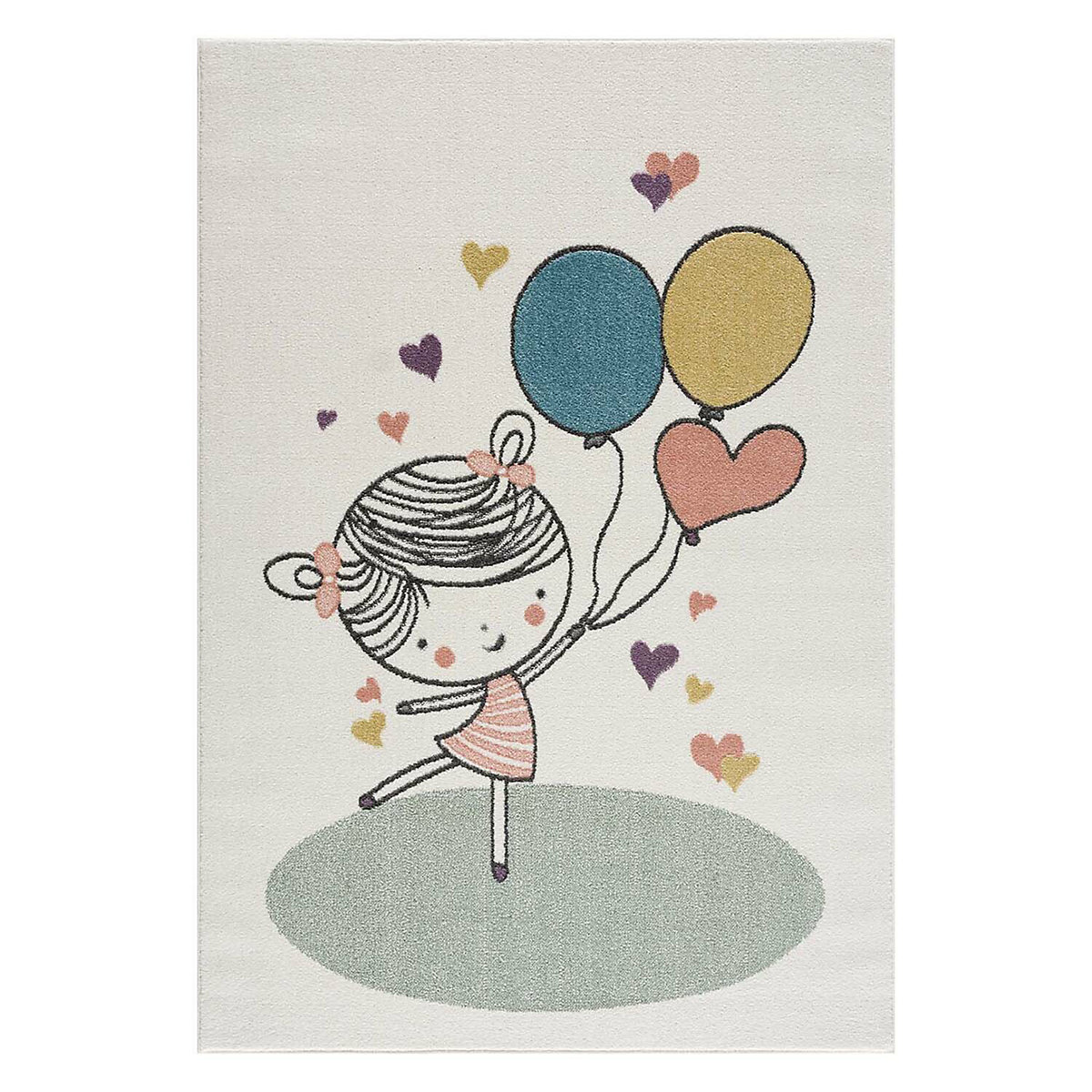 carpet city® Kinderteppich Creme Mädchen Luftballon Kinderzimmer-Teppich Kurzflor