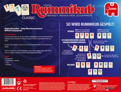 Jumbo Rummikub Classic Joker Aufstellbretter Sanduhr Spielregeln Kinderspiel 