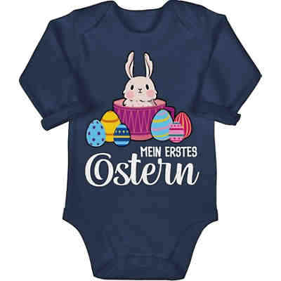 Ostergeschenke Ostern Baby Kleidung - Bio Baby Strampler langarm - Mein erstes Ostern - Hase in Tasse - weiß - Bodys für Kinder