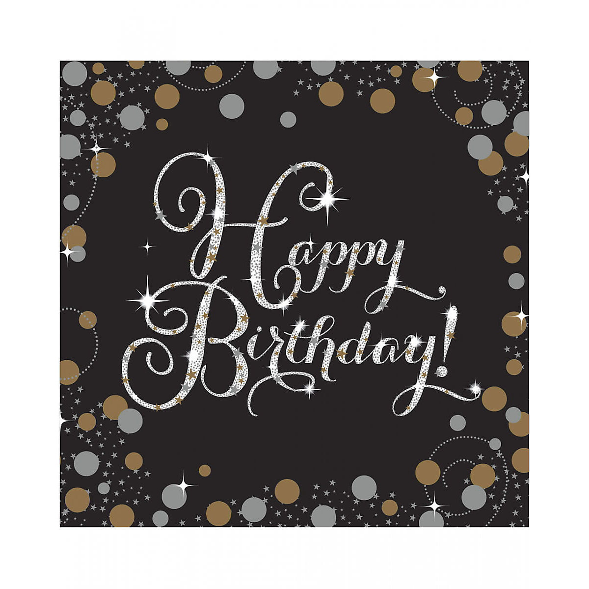 Amscan 16 Papier Einweg-Servietten Happy Birthday für einen glamourösen Geburtstag Papierservietten