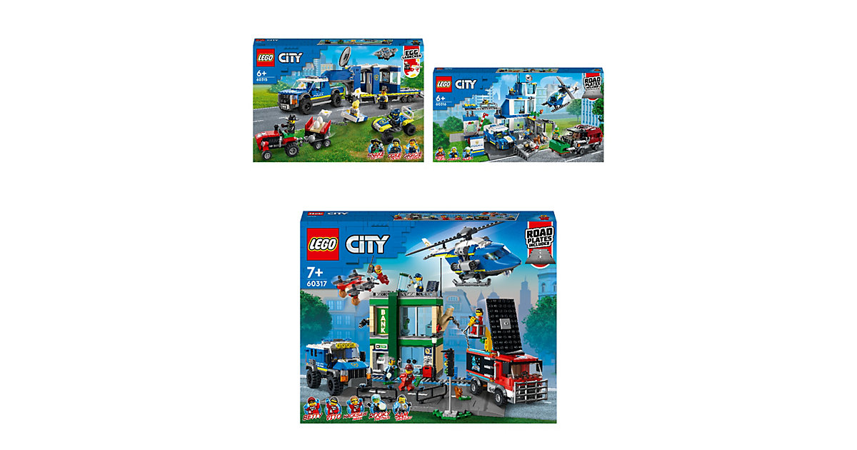 Spielzeug: Lego City Police 3er Set: 60315 Mobile Polizei-Einsatzzentrale + 60316 Polizeistation + 60317 Banküberfall mit Verfolgungsjagd bunt