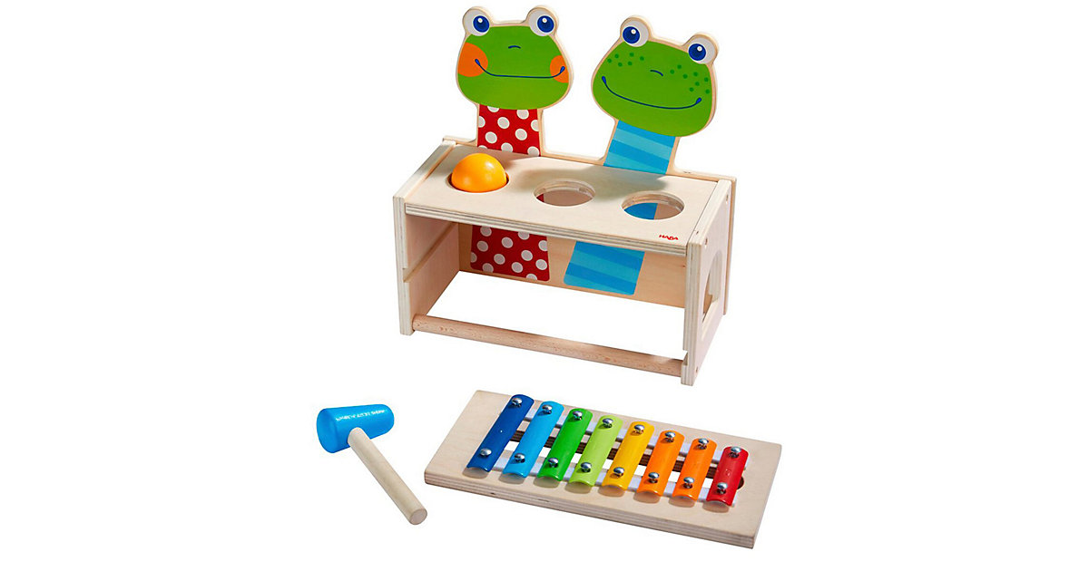 Babyspielzeug: HABA Klang-Klopfbank Froschkonzert beige