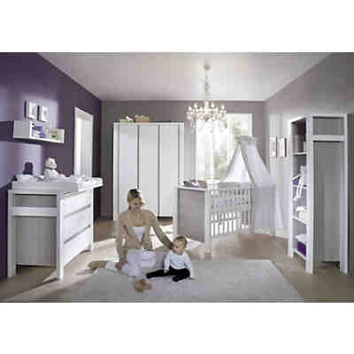 Komplett Kinderzimmer MILANO PINIE, 3-tlg. (Kinderbett + US, Wickelkommode und 3-türiger Kleiderschrank), Pinie silberfarbig/weiß
