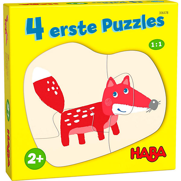 4 erste Puzzles Im Wald, 1 x 2, 2 x 3 und 1 x 4 Puzzleteile aus stabiler Pappe
