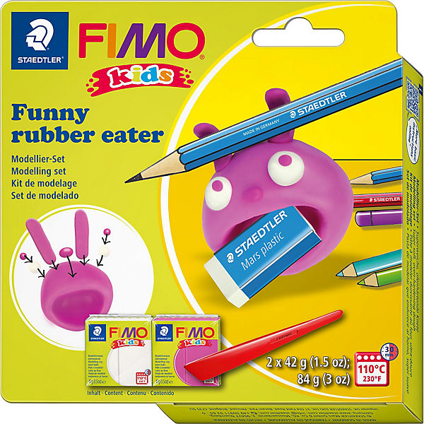 FIMO Kids Modelliermasse Set, lustige Radiererhalter