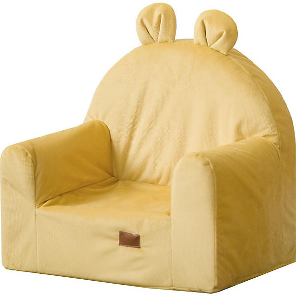 Nordville Baby Schaumstoff Sitz Weicher Stoff Baumwolle Minky | Abnehmbarer Bezug | Erstes Möbelstück Bequem Sicher Sanft | Erster Geburtstag Geschenk (Teddy Gelb)