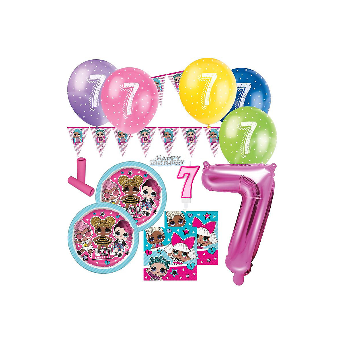 KIDS PARTY WORLD 53 Teile 7. Geburtstag L.O.L. Surprise! Party Deko Set für 8 Kinder