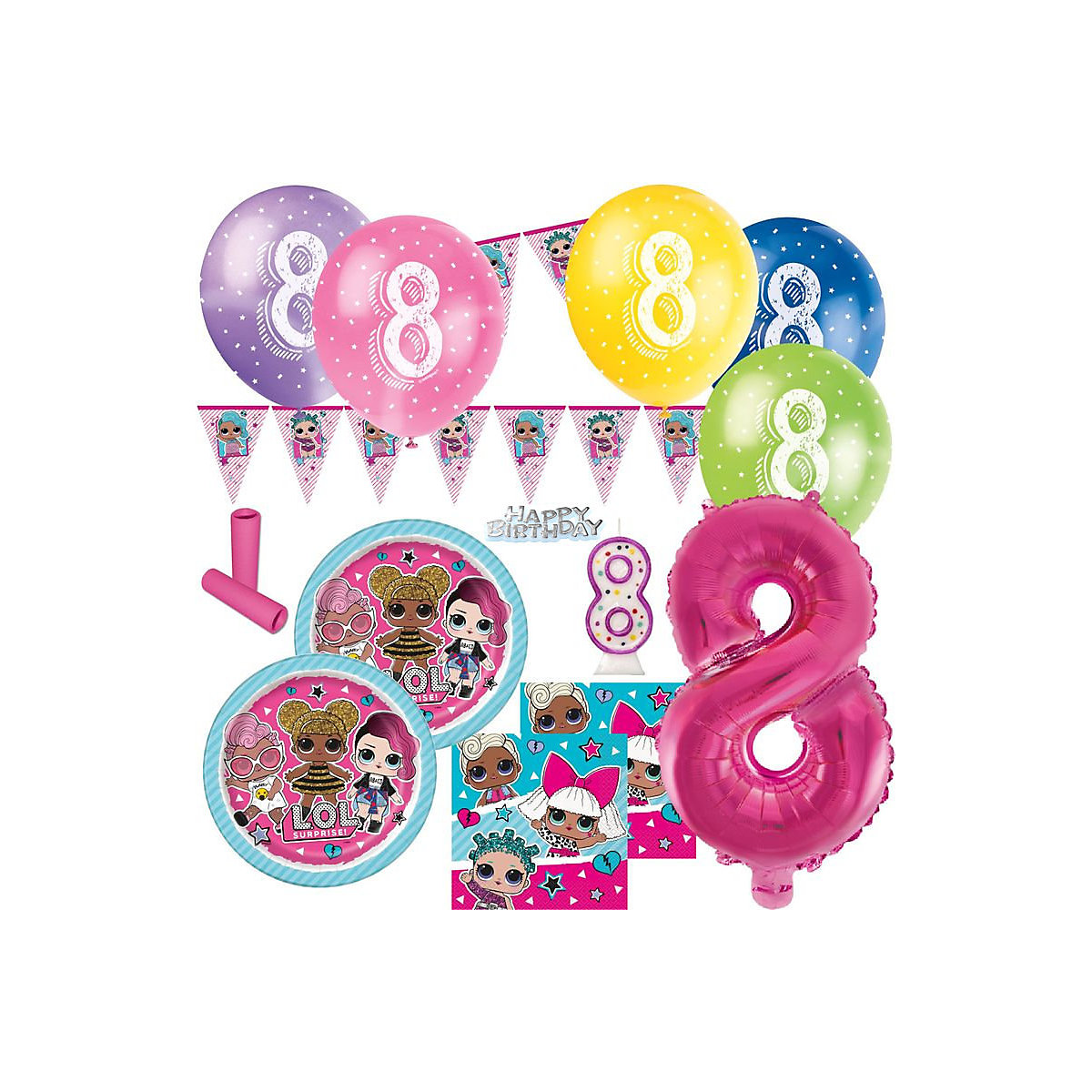 KIDS PARTY WORLD 53 Teile 8. Geburtstag L.O.L. Surprise! Party Deko Set für 8 Kinder