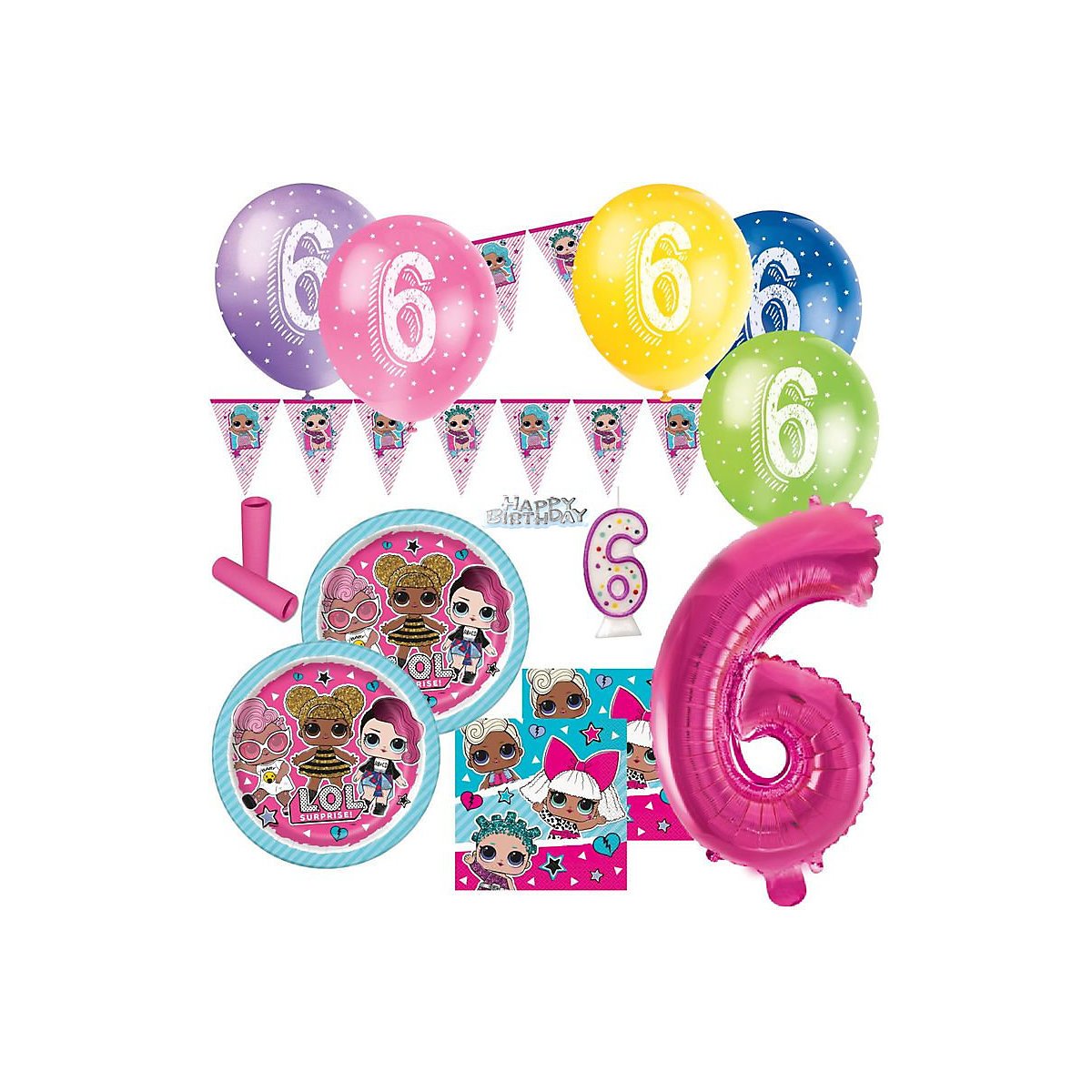 KIDS PARTY WORLD 53 Teile 6. Geburtstag L.O.L. Surprise! Party Deko Set für 8 Kinder