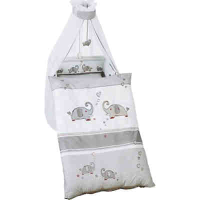 Kinderbettgarnitur Jumbo twins grau, 4-tlg. - Kissenbezug 40x60, Decke 100x135 cm, Nestchen + Himmel