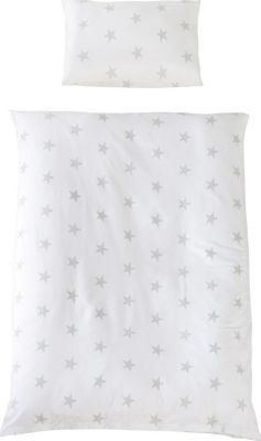 Baby Kinder Baumwoll Bettwäsche Sterne Stars grau 100x135 cm 40x60 cm Set Top 