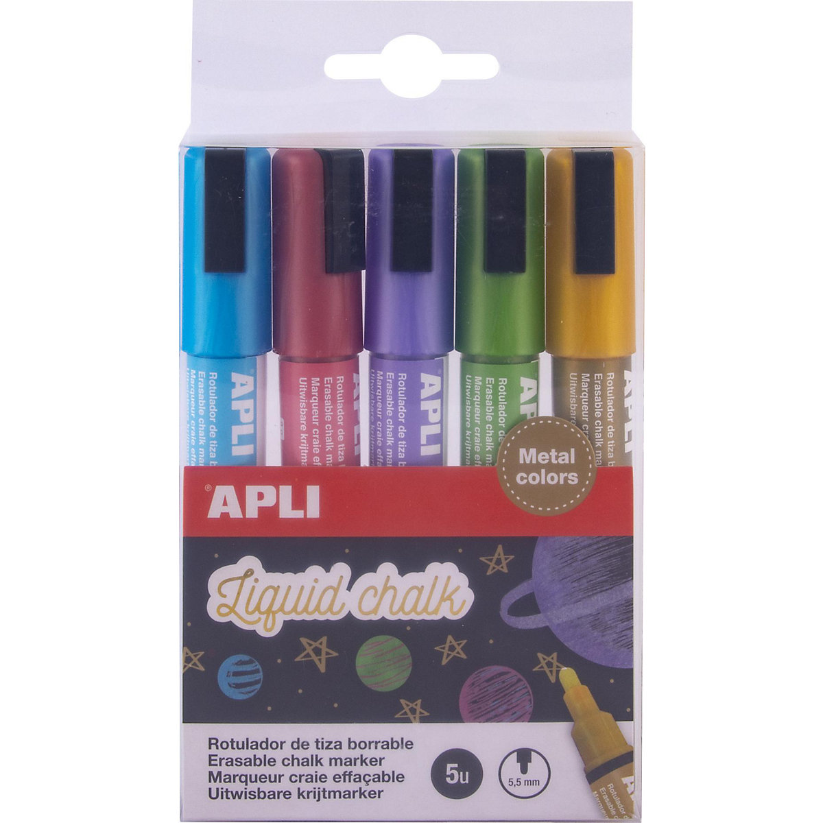 APLI Kids Kreidemarker rund 5 5 mm 5 Metallic-Farben
