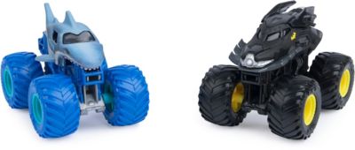 Image of Monster Jam - Original Monster Jam Zweier-Pack mit dem Batmobil vs. Megalodon - authentischen Monster Trucks im Maßstab 1:64 blau/schwarz