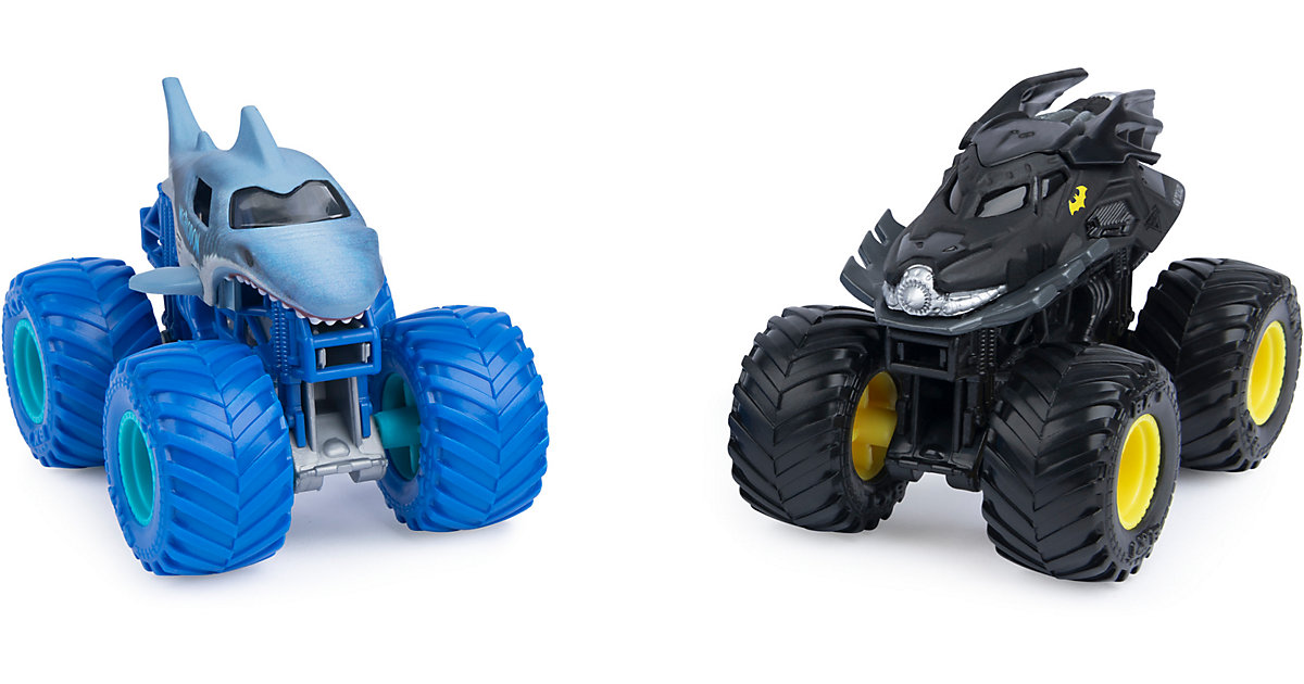 Image of Monster Jam - Original Monster Jam Zweier-Pack mit dem Batmobil vs. Megalodon - authentischen Monster Trucks im Maßstab 1:64 blau/schwarz