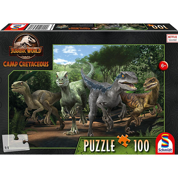 Puzzle Jurassica World Camp Cretaceous, Neue Abenteuer, Das Velociraptor Rudel, 100 Teile