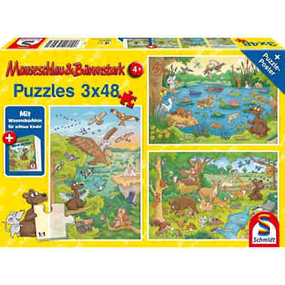 Puzzle Mauseschlau & Bärenstark Reise in die Natur, 3x48 Teile, mit Add-on (Wissensbüchlein)