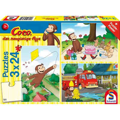 Puzzle Coco, der neugierige Affe, Spaß mit Coco, 3x24 Teile