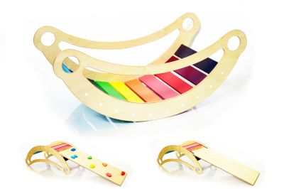 Kletterspielzeug für Gleichgewichtssinn Pikler-Art Bogenwippe und Kletterbogen aus Holz Wippe pink Babys und Kinder ab 12 Monaten handgefertigt