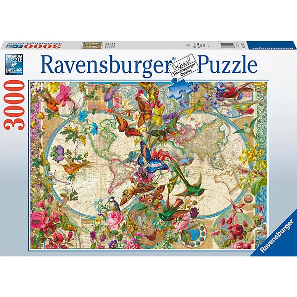 Puzzle 17117 Weltkarte mit Schmetterlingen 3000 Teile Puzzle