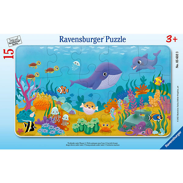 Rahmenpuzzle - Tierkinder unter Wasser - 15 Teile