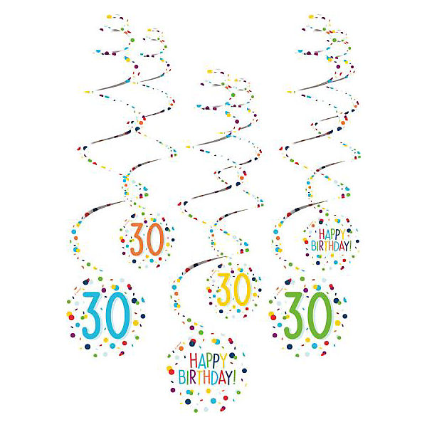 Dekospiralen Confetti Birthday, Zahl 30, 61cm 6 Stück