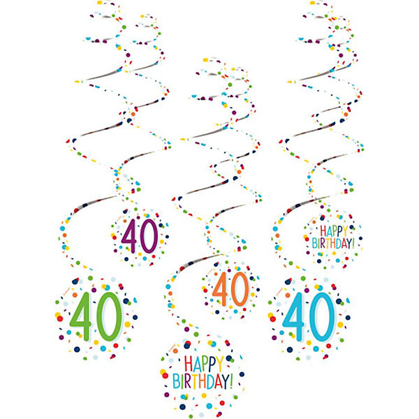 Dekospiralen Confetti Birthday, Zahl 40, 61cm 6 Stück