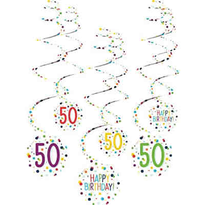 Dekospiralen Confetti Birthday, Zahl 50, 61cm 6 Stück