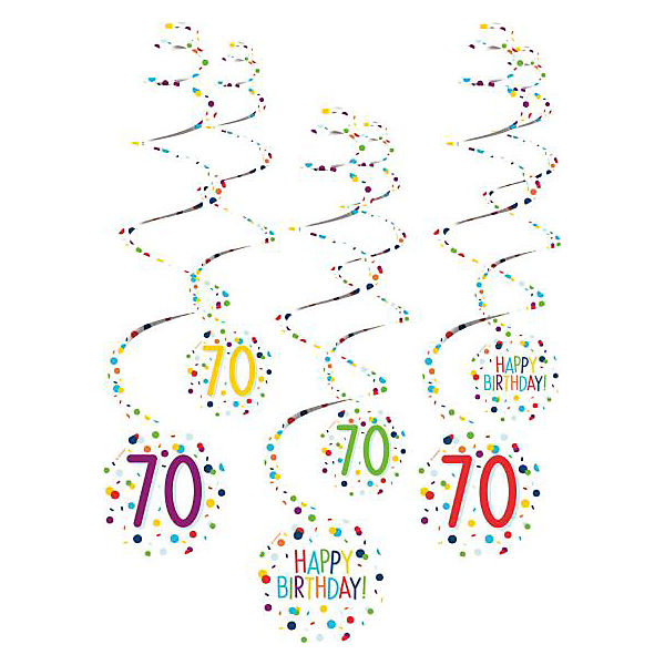 Dekospiralen Confetti Birthday, Zahl 70, 61cm 6 Stück