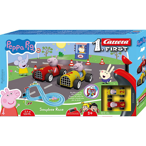CARRERA FIRST - Peppa Pig - Soapbox Race Autorennbahn für Kinder ab 3 Jahren mit Peppa und George