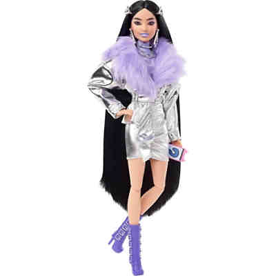 Barbie Extra Puppe mit lila Flausch-Kragen & Stiefel (schwarze Haare)