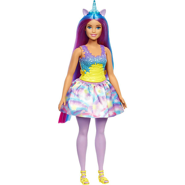 Barbie Dreamtopia Einhorn-Puppe (kurvig) im Regenbogen-Look, für Kinder ab 3 Jahren