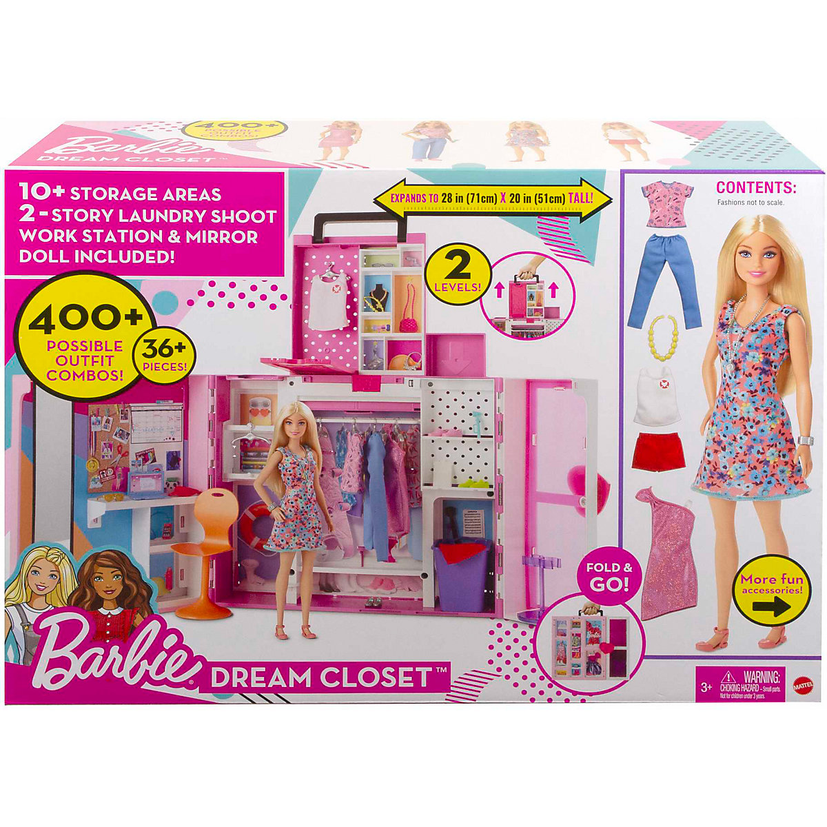 barbie traum-kleiderschrank mit puppe (blond), zubehör & kleidung