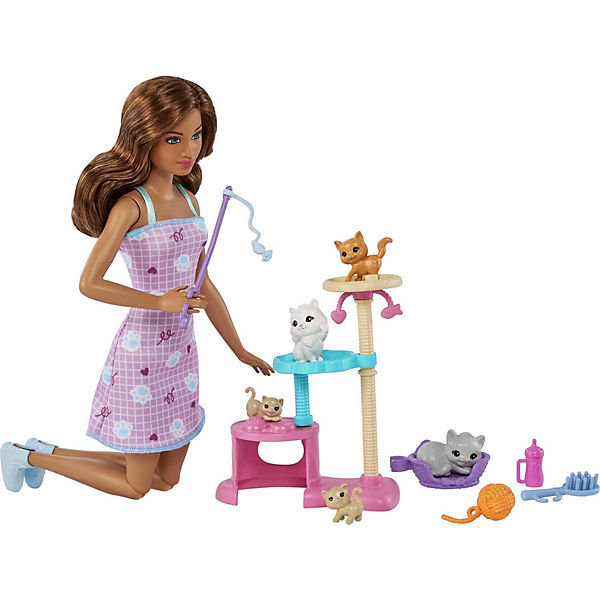 Barbie-Puppe und Kätzchen Kratzbaum Spielset mit Zubehör. Spielzeug für Kinder ab 3 Jahren