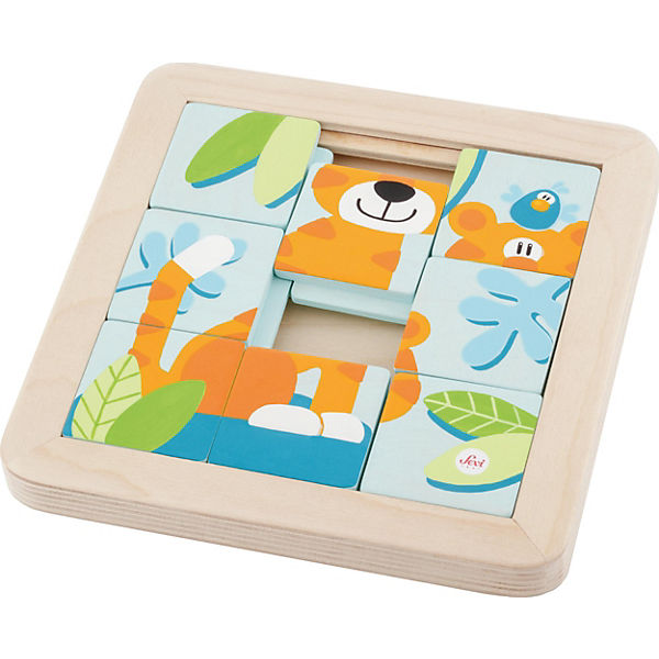 Sevi Holz Schiebepuzzle für Kinder 18 x 18 x 2 cm, 9-teilig mit Tiger Motiv, Lernspielzeug (83081)