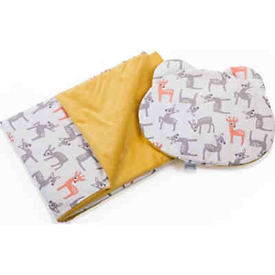 Bettdecke und Kissen, 2tlg. aus Baumwolle, 70x100 cm, Samt und Baumwolle, REH Senf