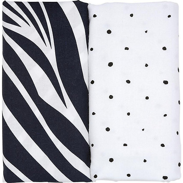 2 Stück Einschlagtücher aus Flanell-Baumwolle PREMIUM 80x120cm - Zebra dunkelblau