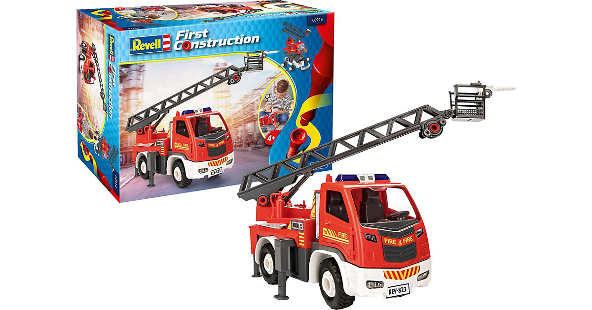 Image of Feuerwehrauto Leiterwagen , Revell First Construction, Bausatz Kinder ab 4 im Maßstab 1:20, 74 Teile, 30 cm Kinder