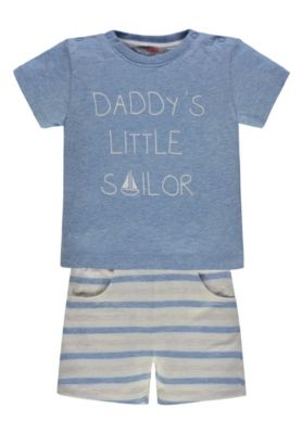 KANZ Jungen Baby Babyset 2-teilig Set Kurzehose kurze Hose Bermudas T-Shirt blau 