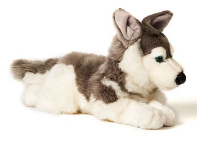 weicher 35cm Husky liegend Stofftier Plüschtier Kuscheltier Plüsch Hund Dog grau 
