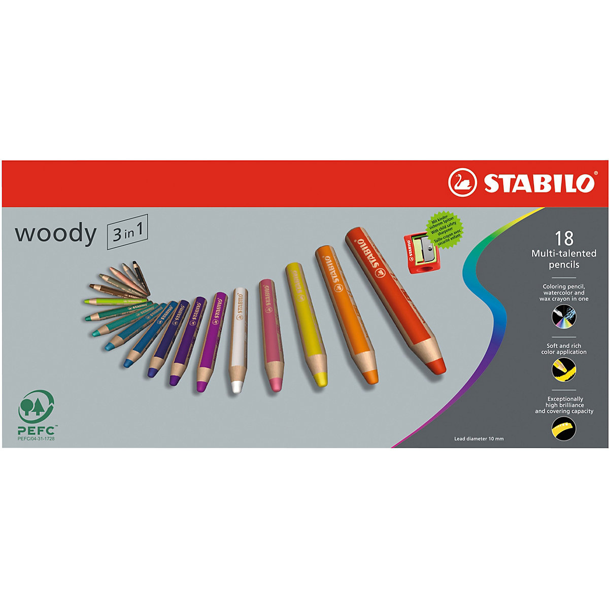 STABILO Buntstifte woody 3 in 1 18 Farben inkl. Spitzer