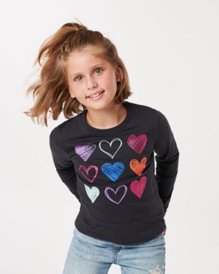 4745 Süßes Kinder Langarm Shirt Wisch-Pailletten Herz Love langärmlig Mädchen 