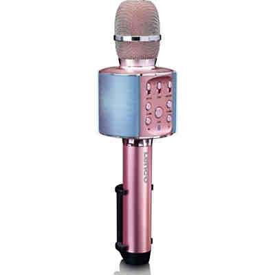 BMC-090PK - Karaoke Mikrofon mit Bluetooth - 5 Watt RMS Lautsprecher, integrierter Akku, Lichteffekte, Handyhalter, USB/SD, pink
