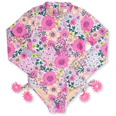 Langarm Badenazug "Mod Blumen Pink" Badeanzüge für Mädchen