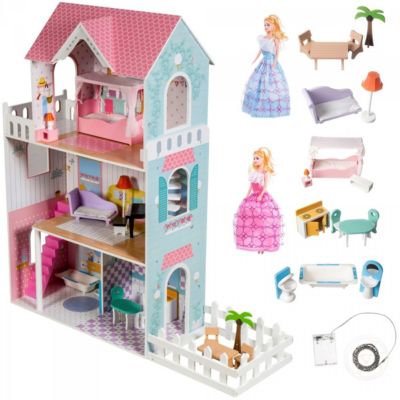 Puppenhaus XXL Großes Spielzeughaus mit Balkon Möbel Set für Jungs & Mädchen 