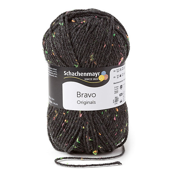 Handstrickgarne Bravo, 50g Anthrazit Neon Tweed