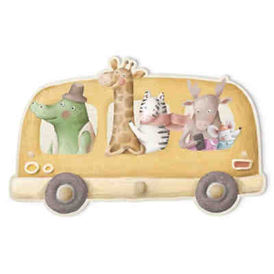 Kindergarderobe Holz Bus voller Tiere Aquarell